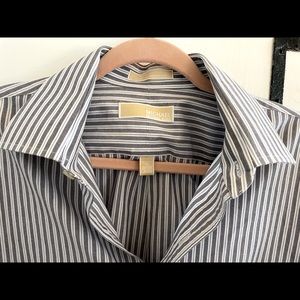 Michael Kors Men's Long Sleeve Striped Button Up Blue and White - 16 1/2" 32/33